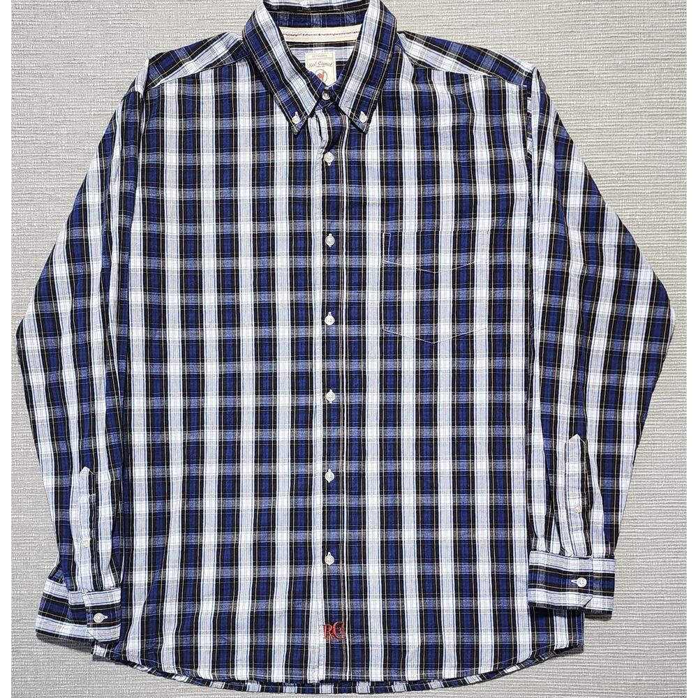 Red Camel Plaid‎ Button Down Shirt Mens Large Blue Black Long Sleeve